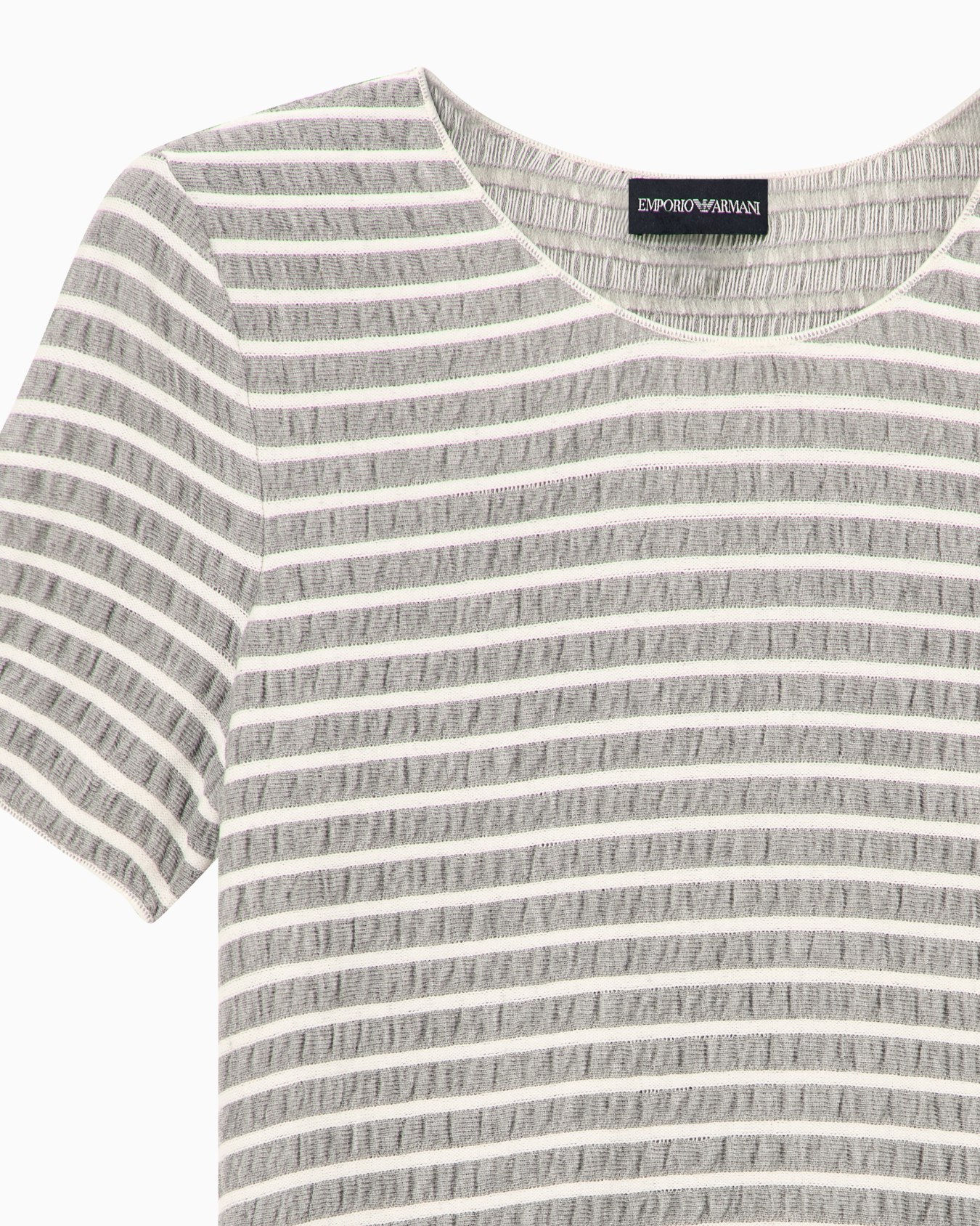 Crew neck T-shirt in striped embossed jacquard jersey Slide 2
