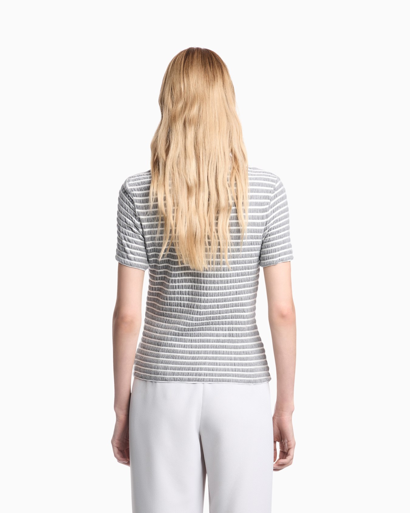 T-shirt à col rond en jersey de viscose à rayures Diapositive 4