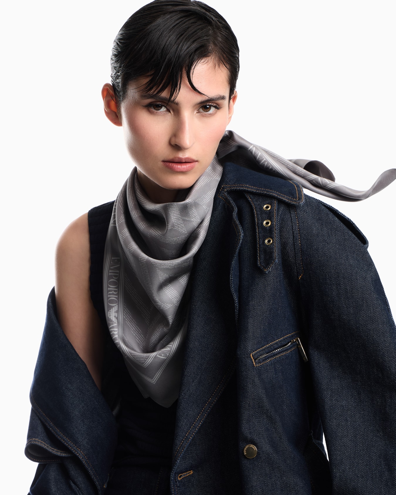Pure silk twill scarf with chevron print Signature Capsule Slide 2