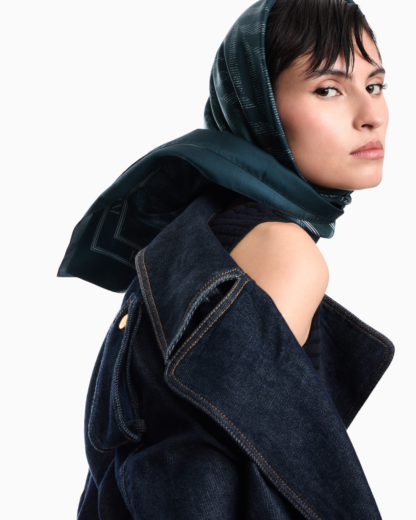 Pure silk twill scarf with chevron print Signature Capsule Slide 2