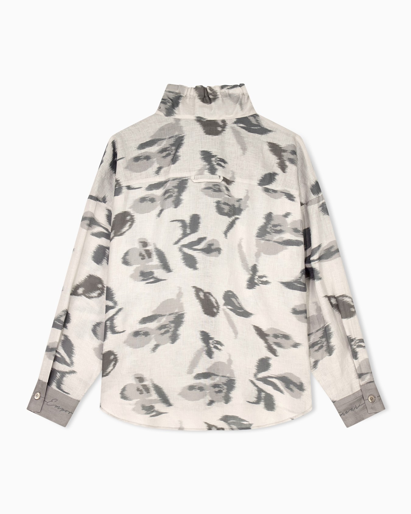Linen shirt with a chiné flower print and high collar Slide 2