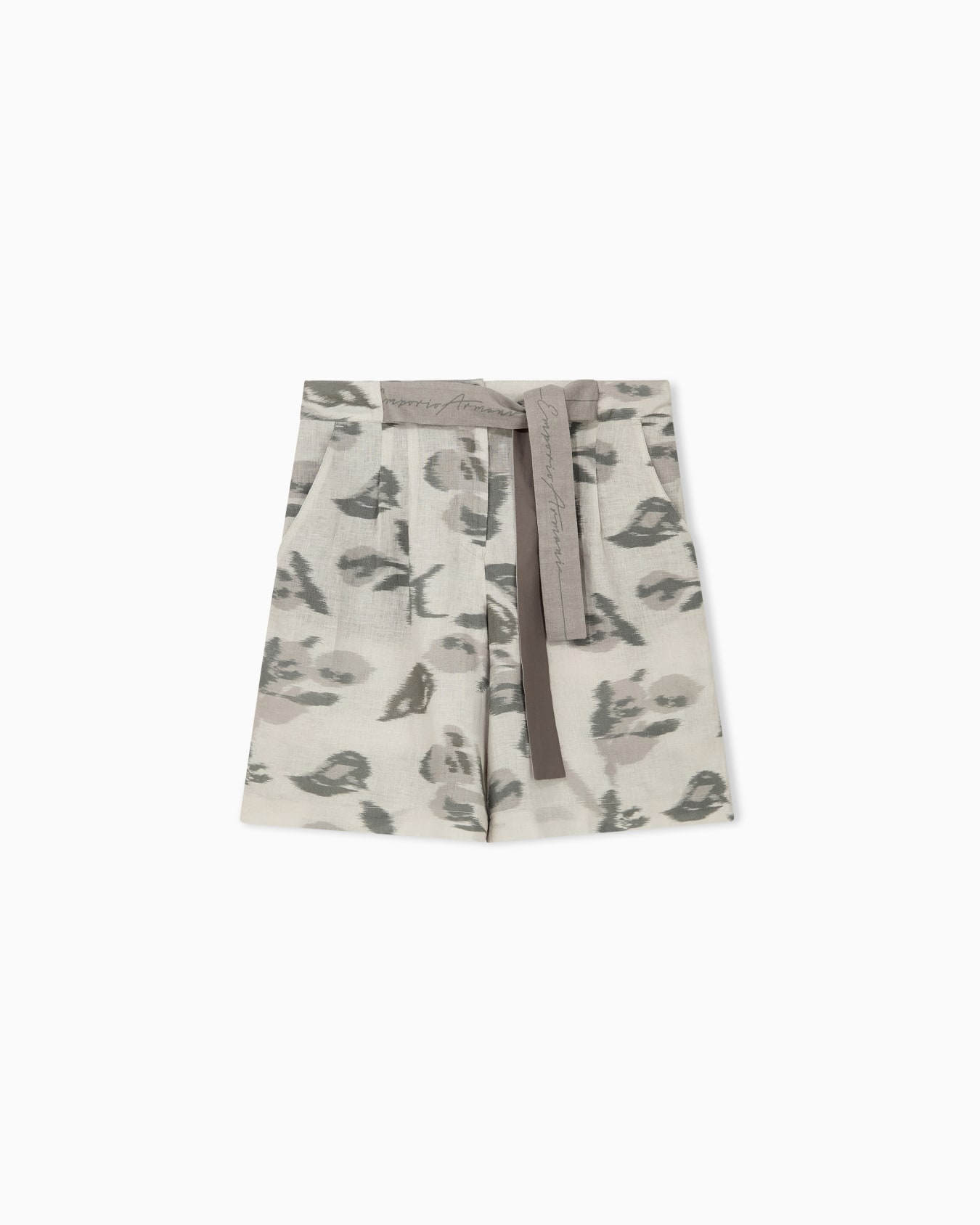 Linen Bermuda shorts with a chiné flower print and belt Slide 0