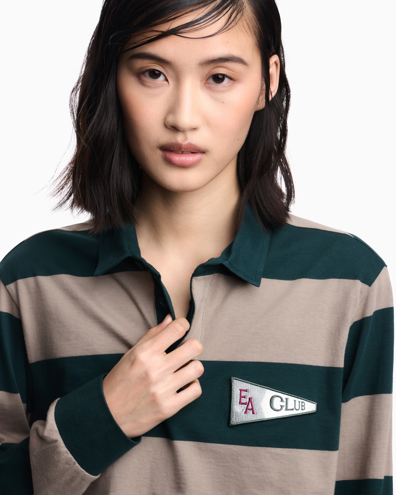 Eagle Club, cropped oversized-stripe jersey polo shirt with patch Diapositive 4