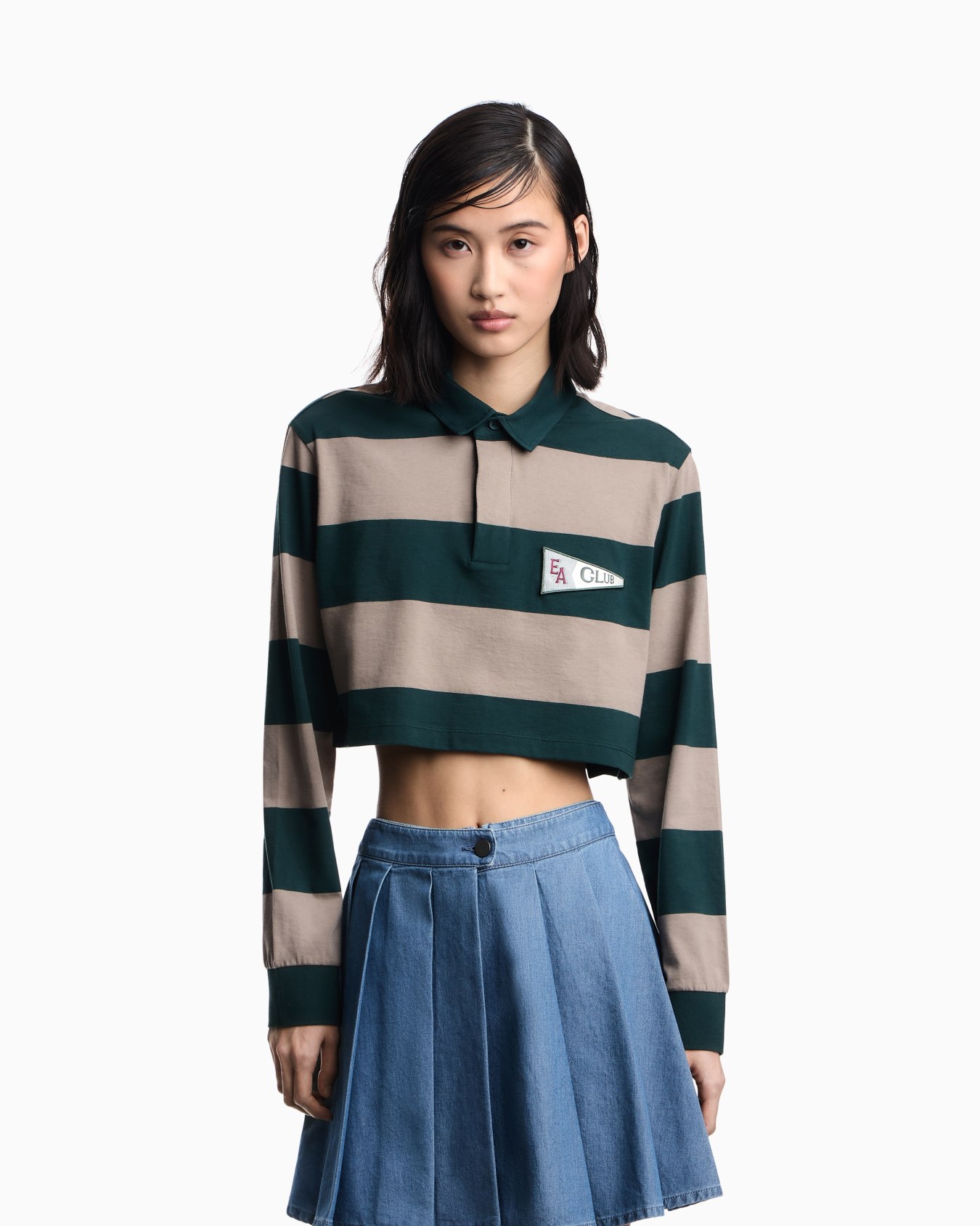 Eagle Club, cropped oversized-stripe jersey polo shirt with patch Diapositive 3