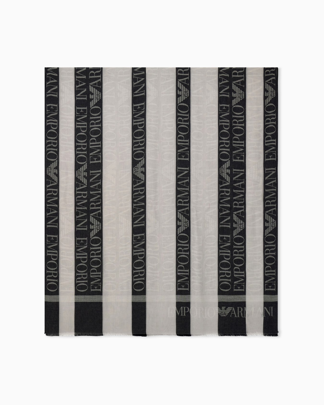 Stole in striped jacquard cotton with logo pattern Slide 0