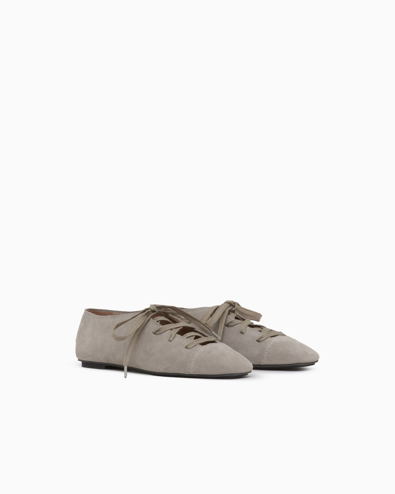 Lace-up ballet flats in suede with leather lining Slide 1