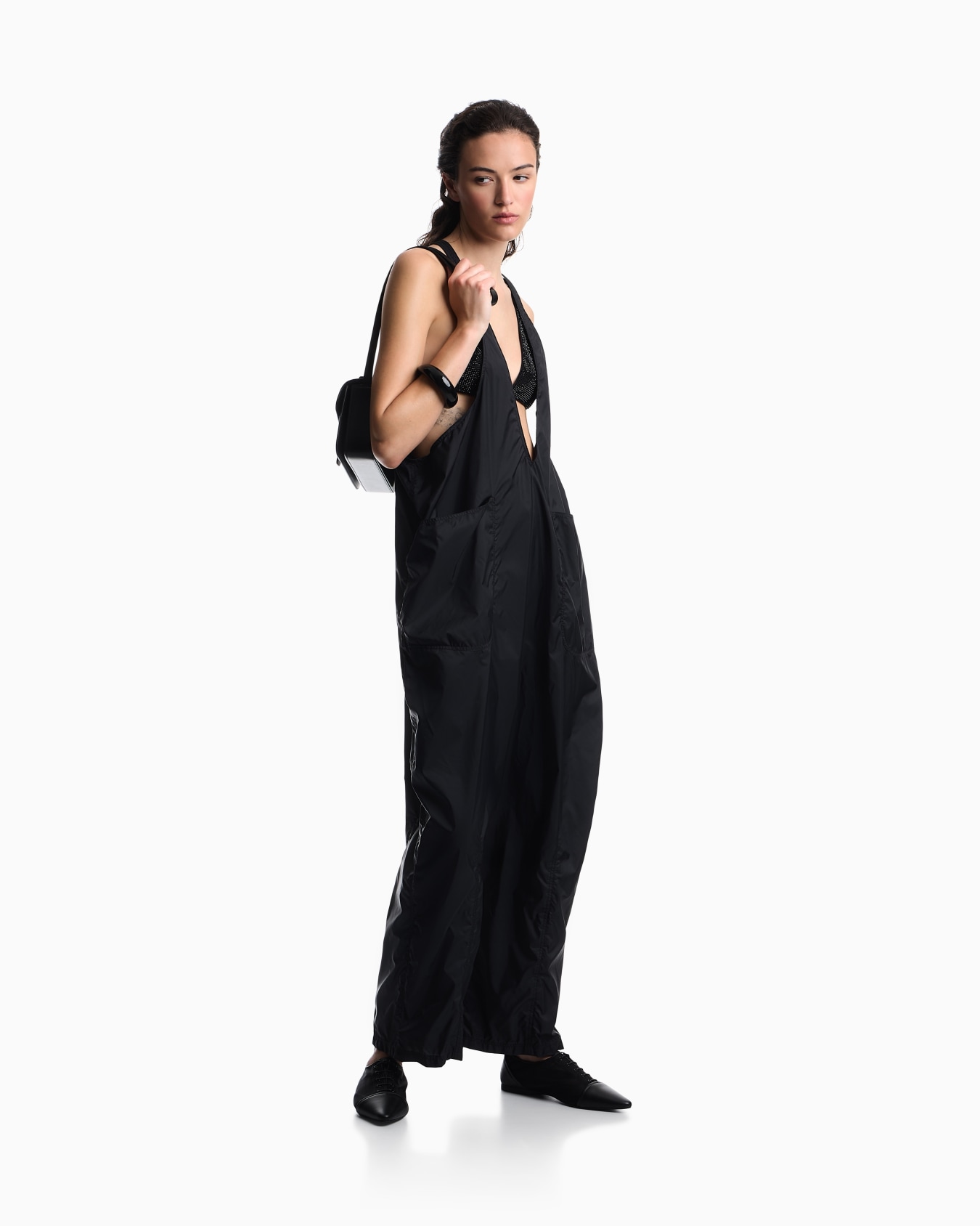 Nylon V-neck jumpsuit Slide 1
