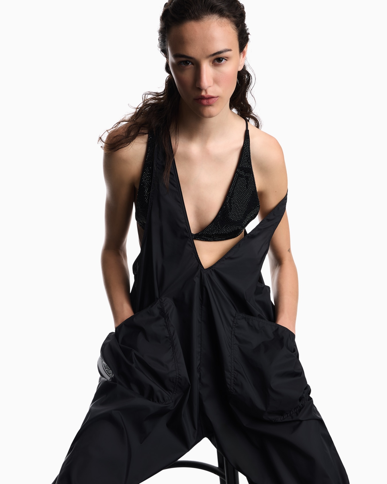 Nylon V-neck jumpsuit Slide 7