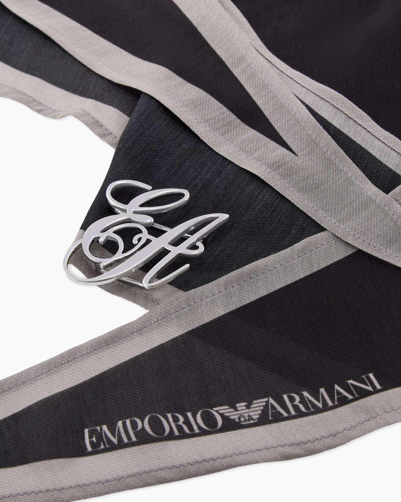 Scarf in printed modal and silk with a metal logo clip Slide 1