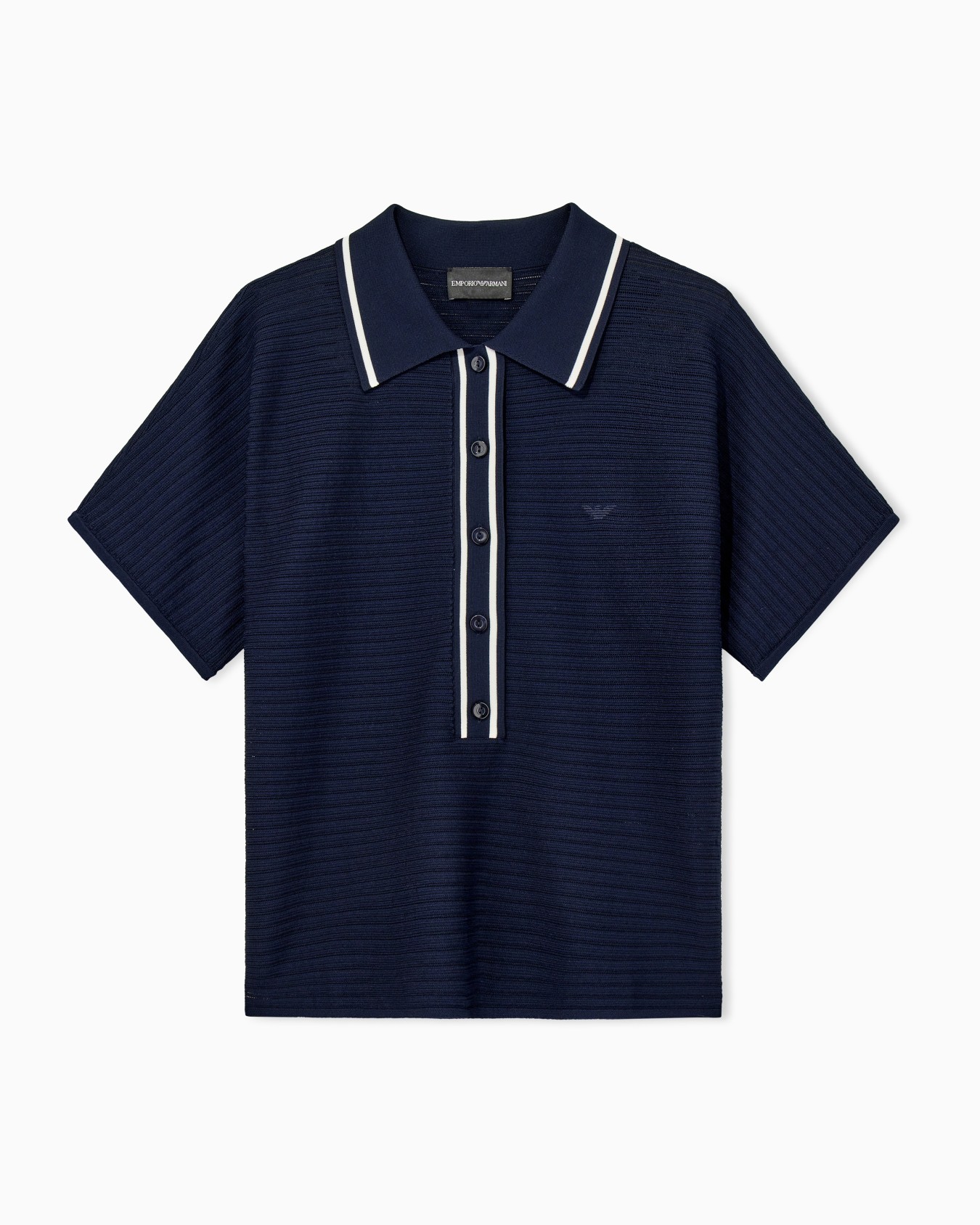 Polo de punto calado con ribetes a contraste y logotipo Diapositiva 0