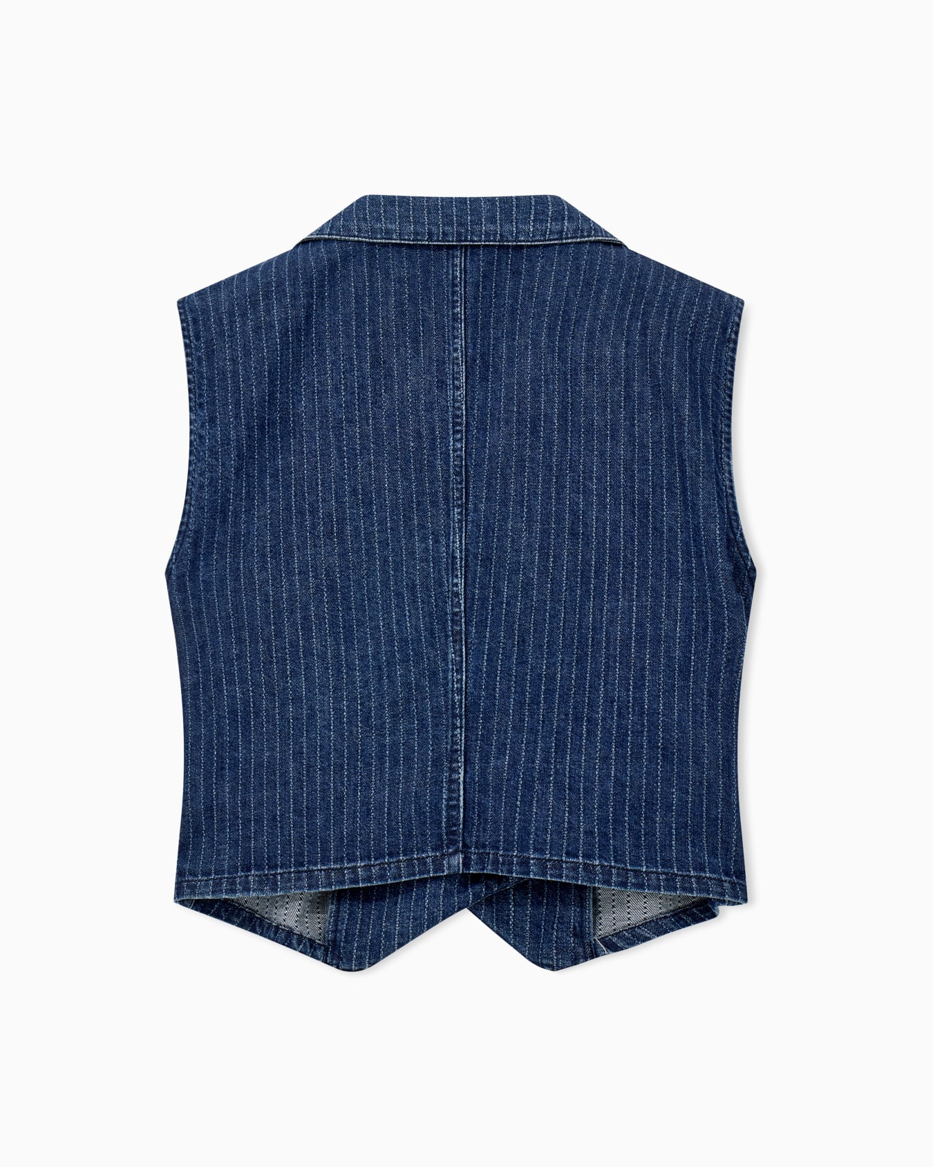 Pinstriped denim wrap waistcoat with lapels and a side tie Slide 1