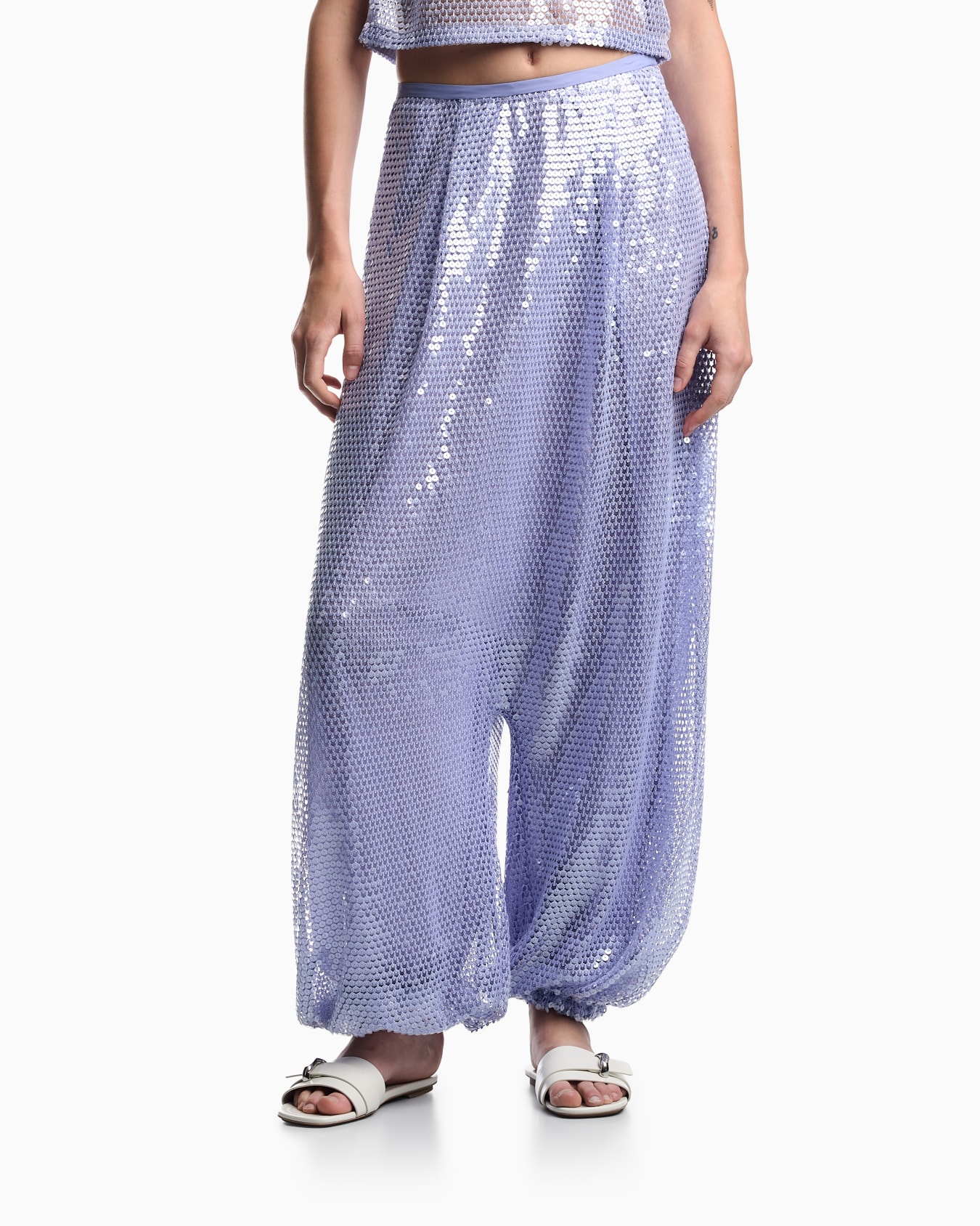 Mesh crochet trousers with all-over sequins Slide 3