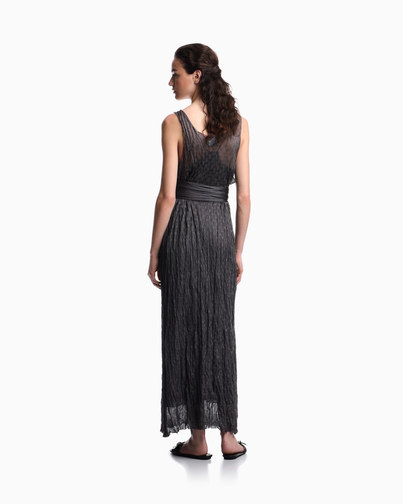 Long dress in jacquard brushed knit with rectangles motif Slide 5