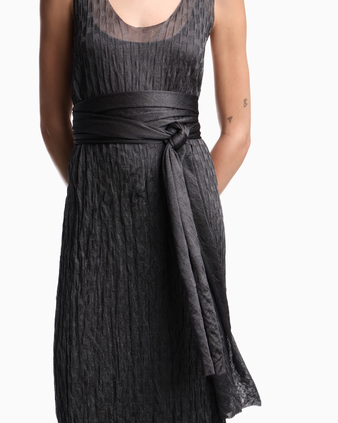 Long dress in jacquard brushed knit with rectangles motif Slide 6