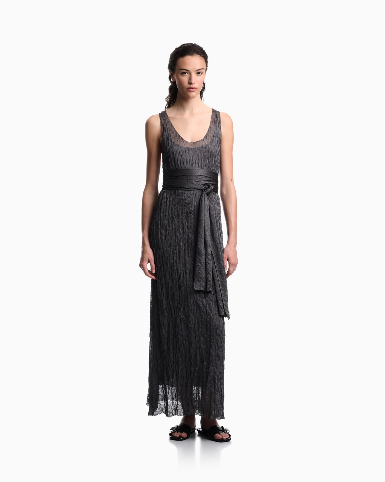 Long dress in jacquard brushed knit with rectangles motif Slide 3