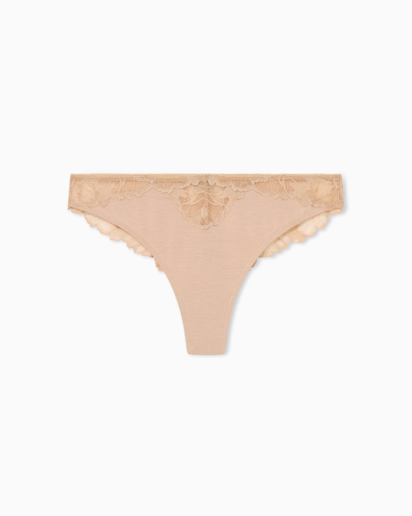 Brazilian jersey thong with scalloped floral viscose lace Slide 0