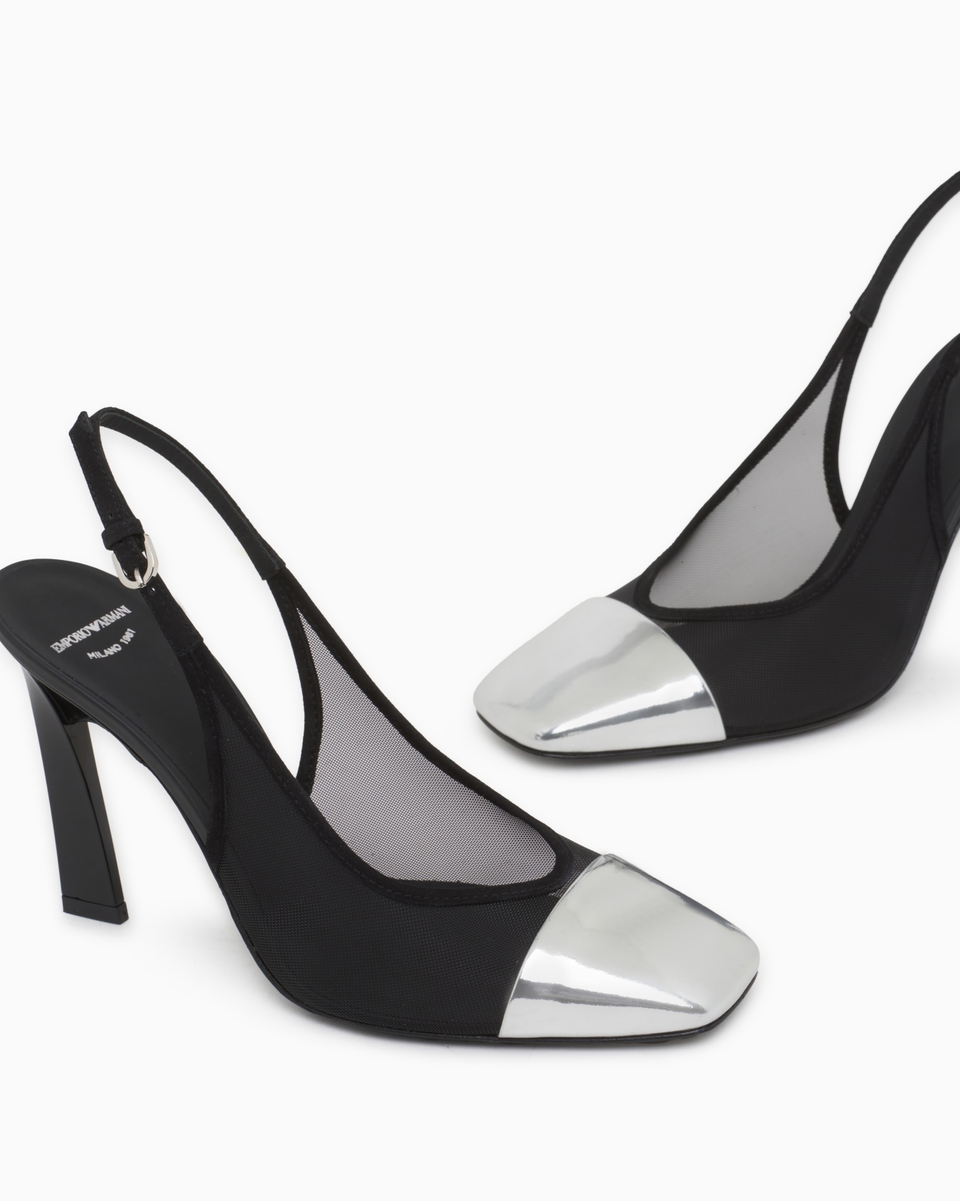 Slingback heels in mesh and suede with a mirrored toe cap Slide 4