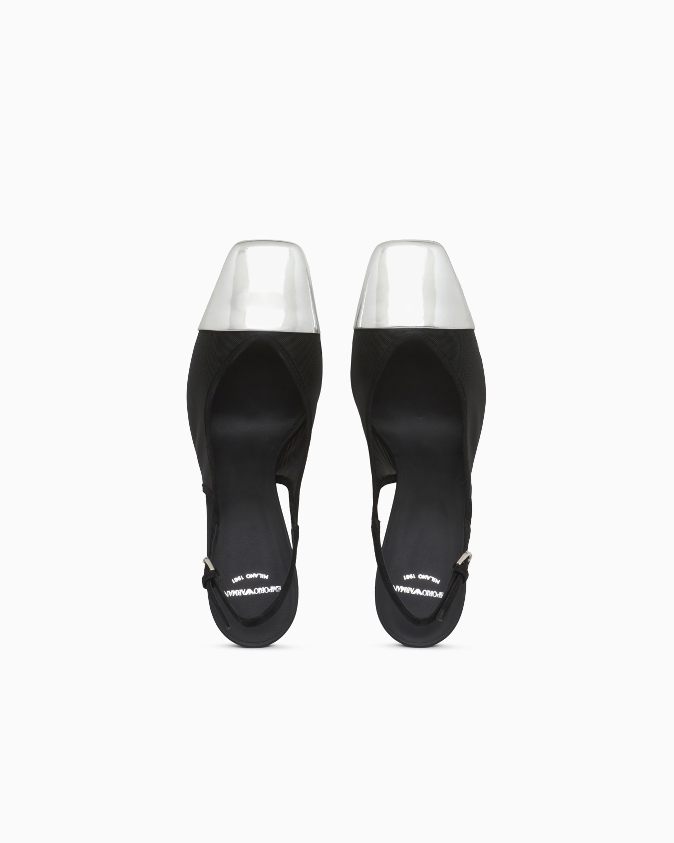Slingback heels in mesh and suede with a mirrored toe cap Slide 2