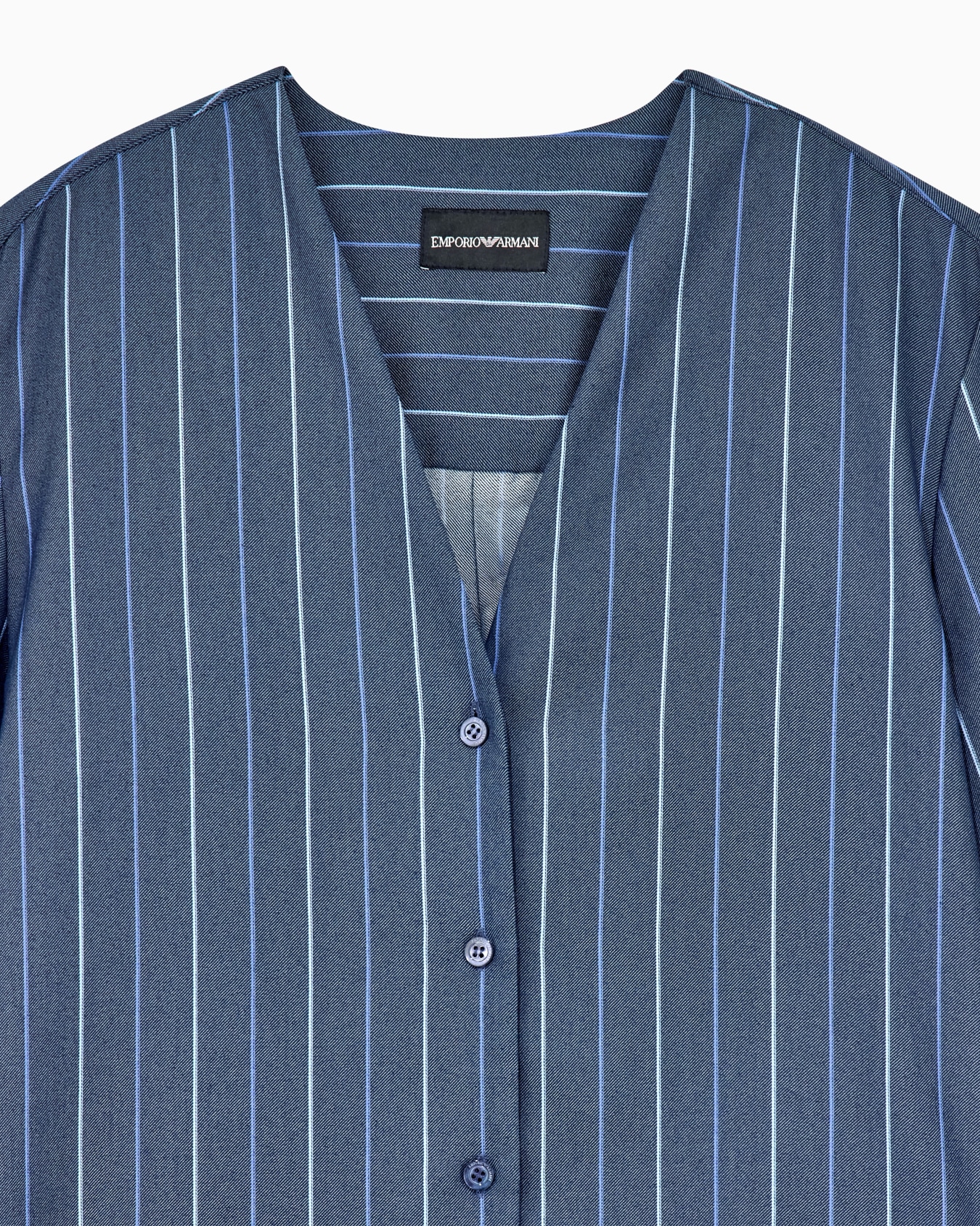 Long-sleeved V-neck shirt in striped jacquard denim Slide 3