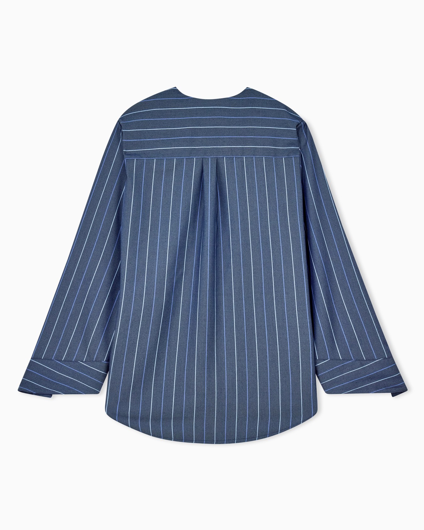 Long-sleeved V-neck shirt in striped jacquard denim Slide 1