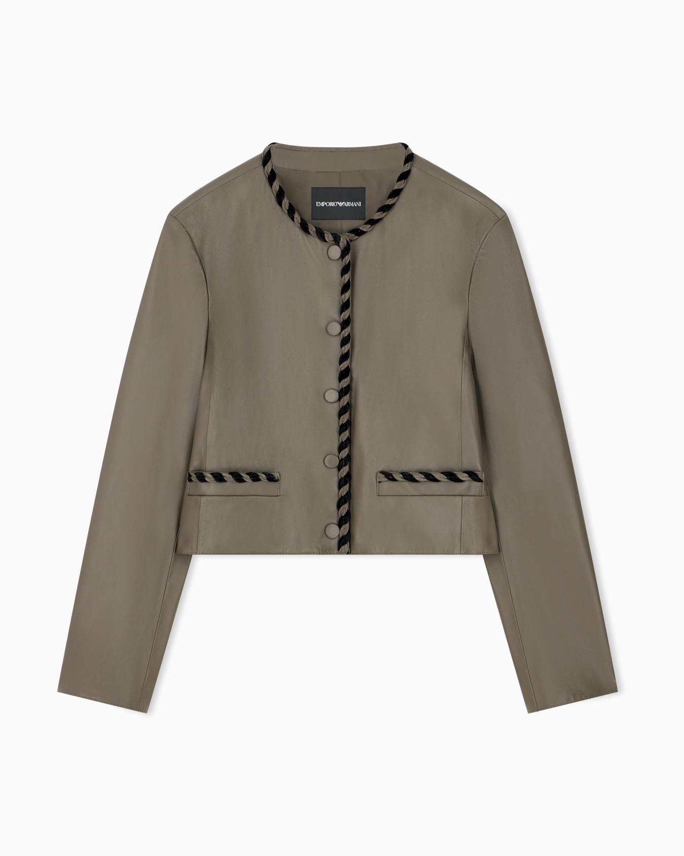 Cropped leather jacket with braided trim and button closure Slide 0