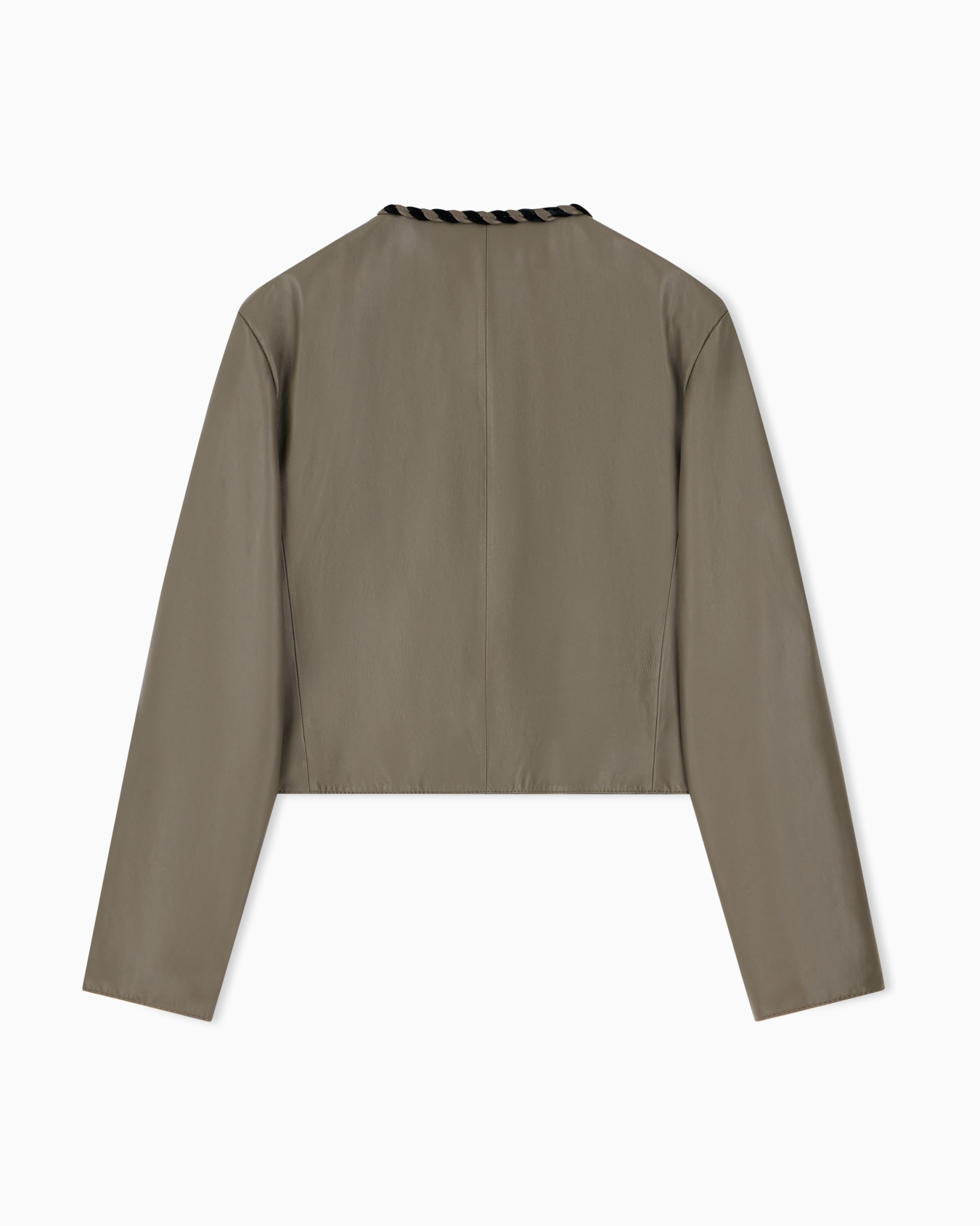 Cropped leather jacket with braided trim and button closure Slide 1