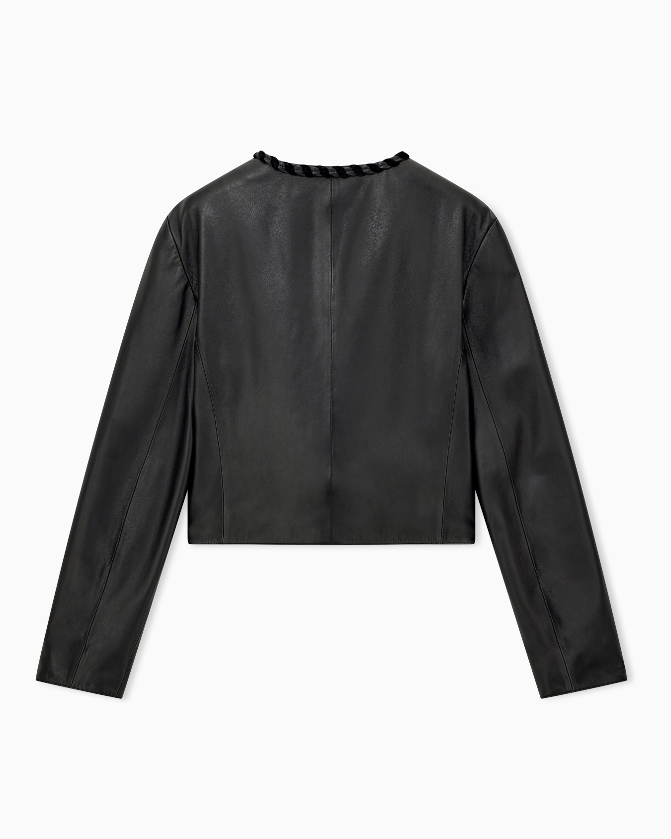 Veste courte en cuir boutonnée avec bordure tressée Diapositive 1