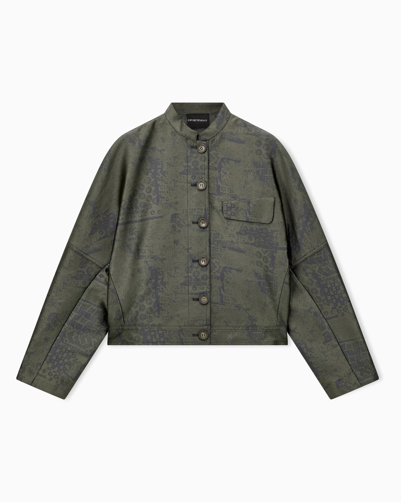 Jacquard landscape blouson with mandarin collar and buttons Slide 0