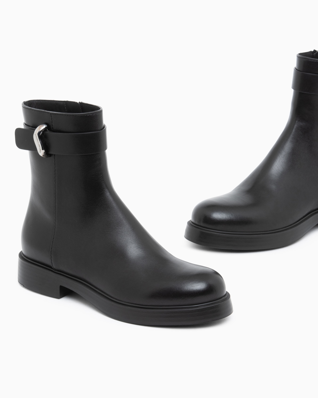 Leather ankle boots with side zip and buckled strap Slide 3