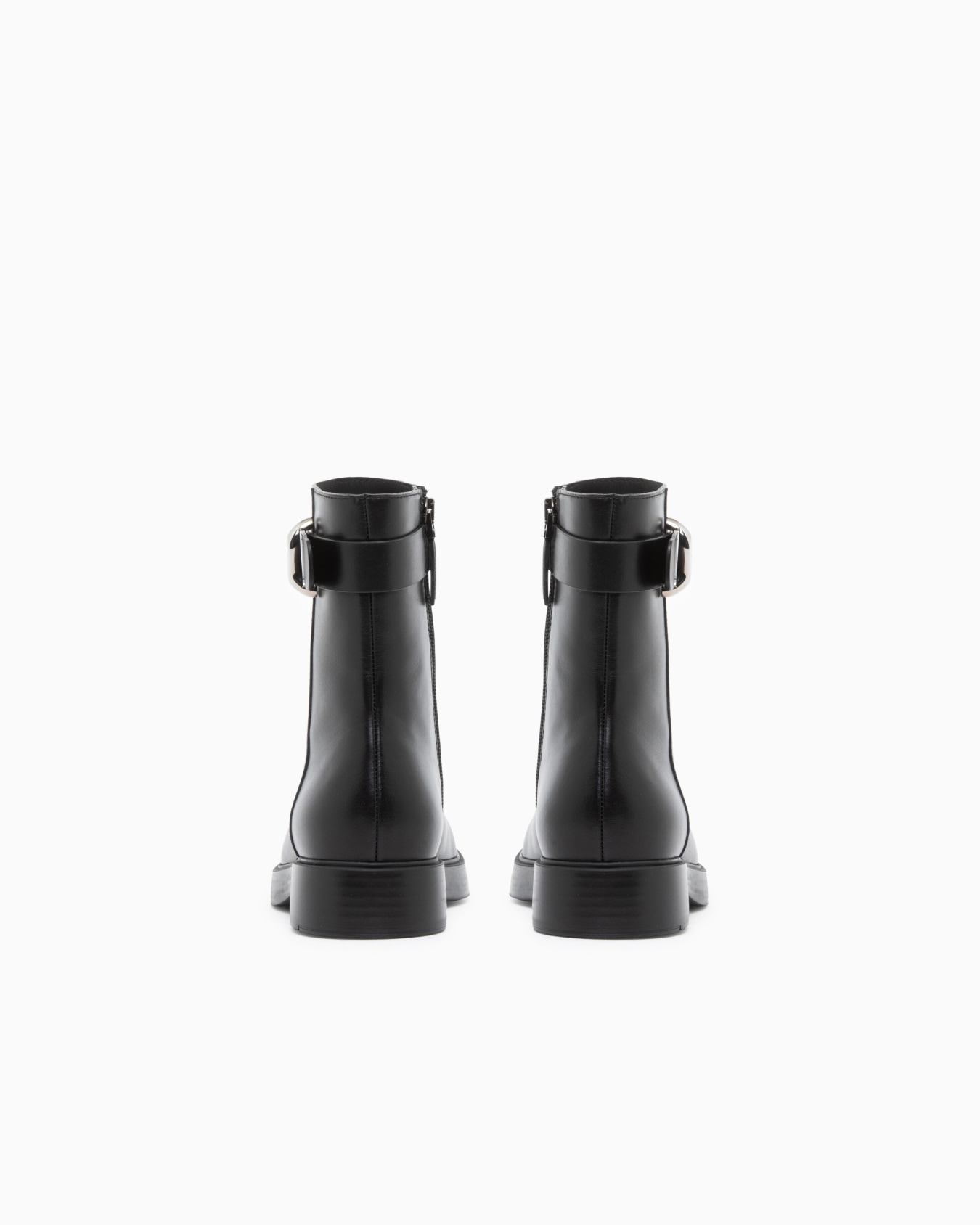 Leather ankle boots with side zip and buckled strap Slide 2