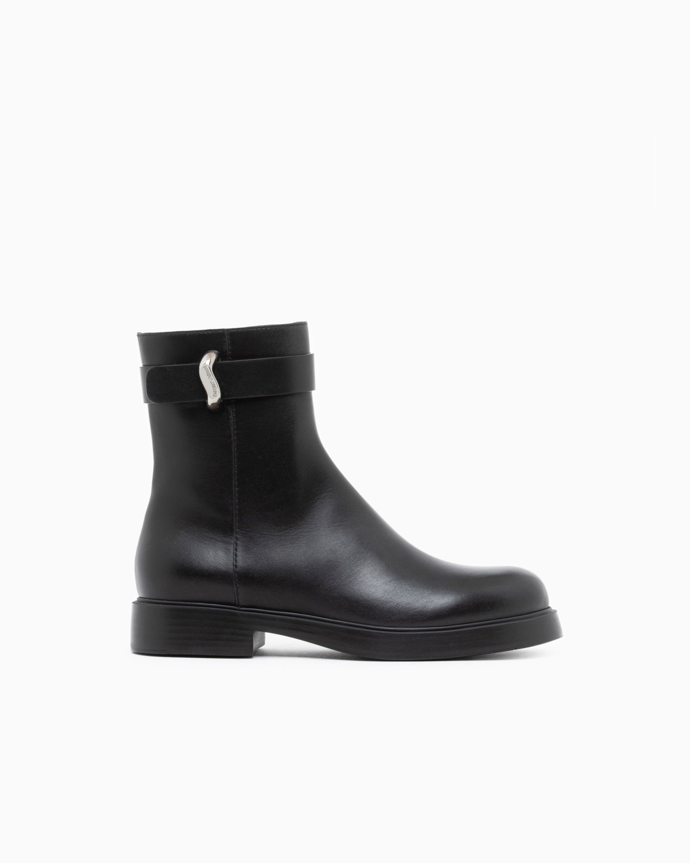 Leather ankle boots with side zip and buckled strap Slide 0
