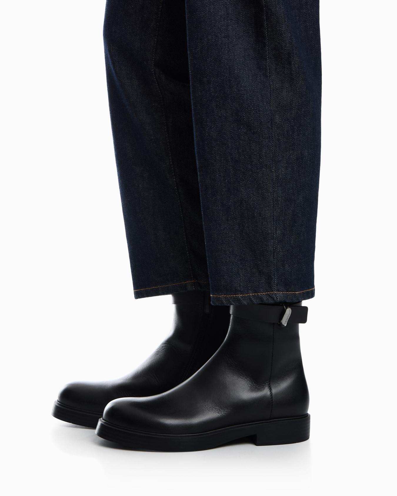 Leather ankle boots with side zip and buckled strap Slide 5