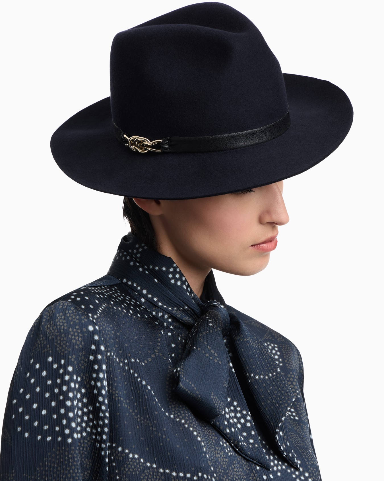 Cappello fedora in lana merino con fascia e catena Slide 2
