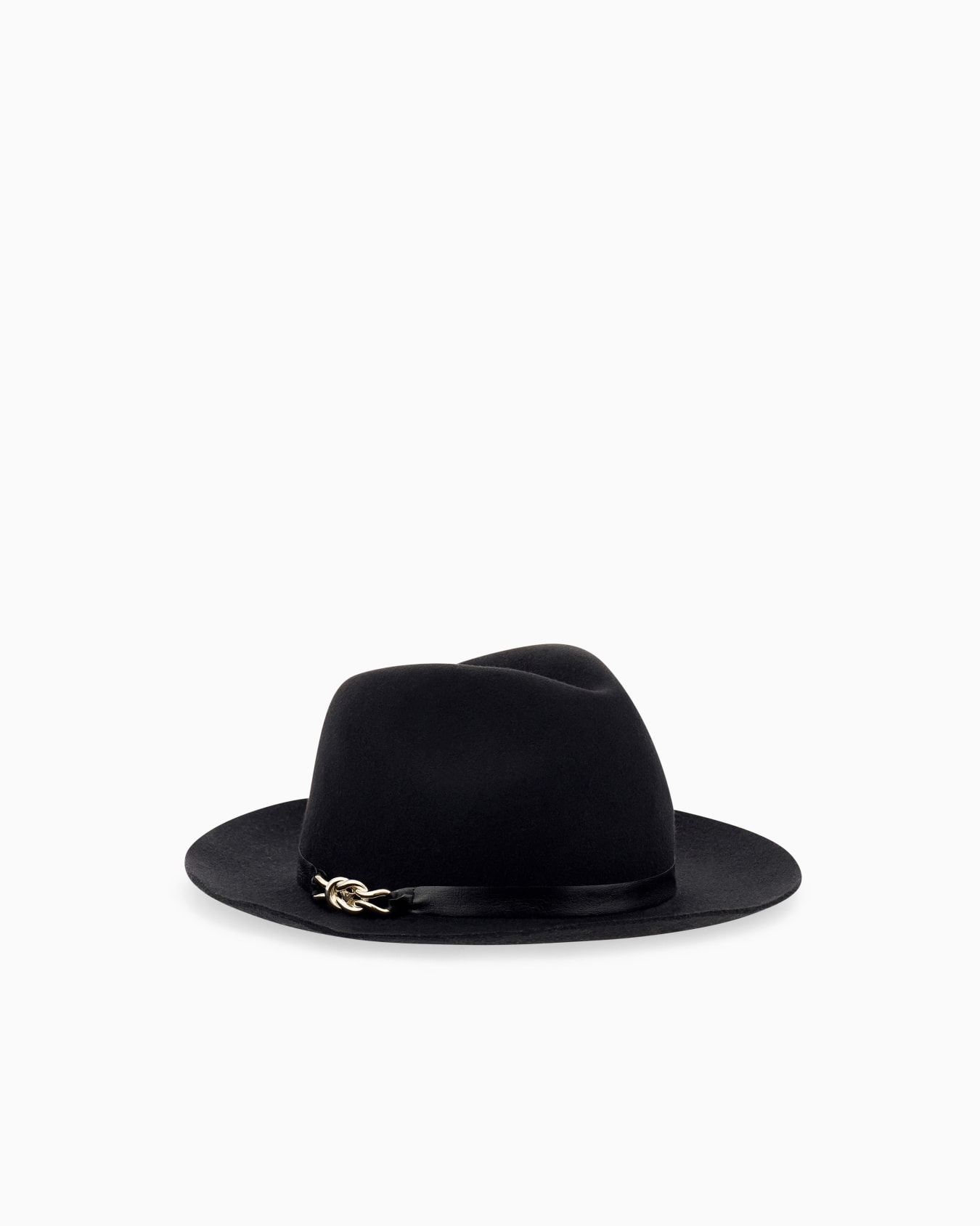 Merino wool fedora hat with a leather band and chain detail Slide 0