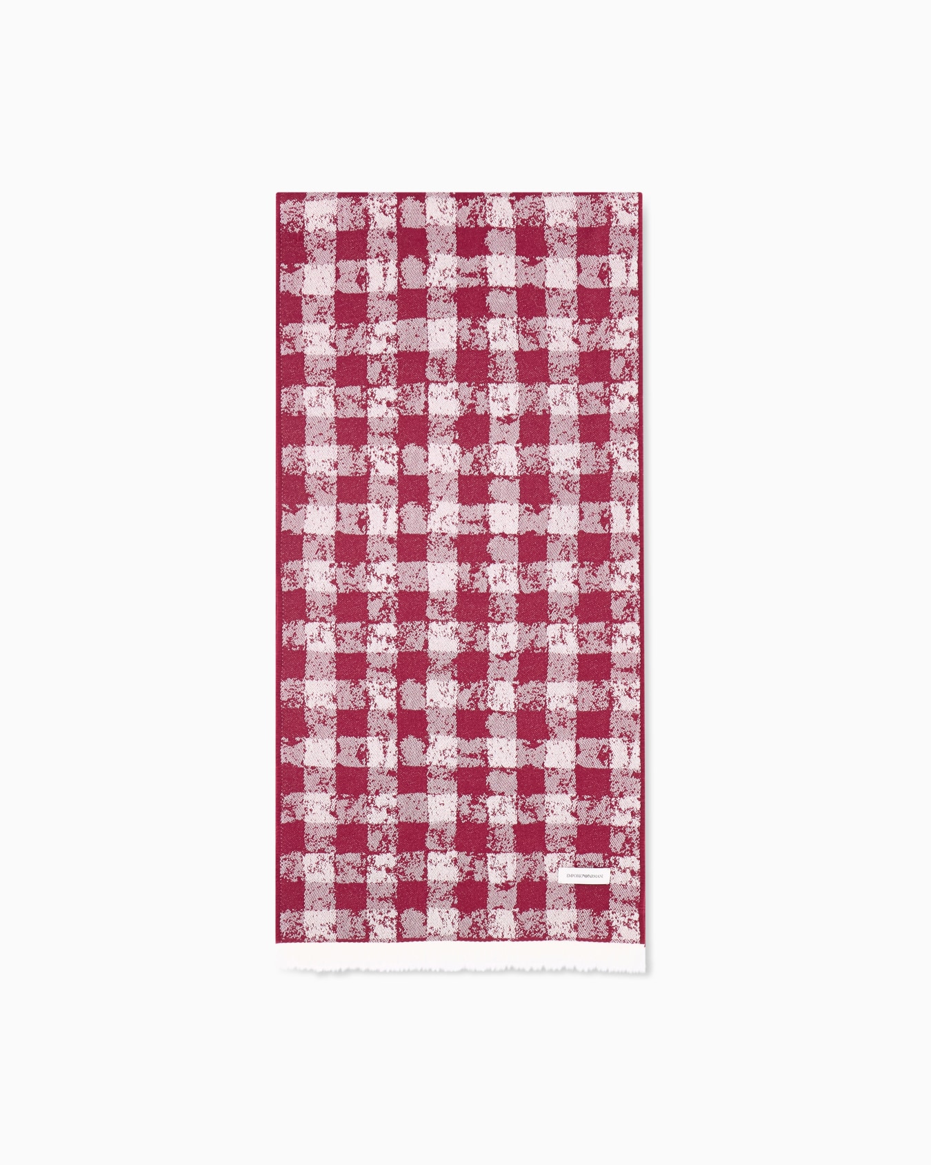 Vichy jacquard wool scarf with fringed edges Slide 0