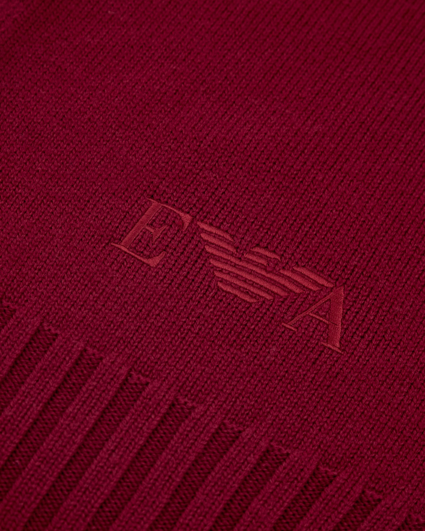 Virgin wool scarf with embroidered logo and ribbed ends Slide 1