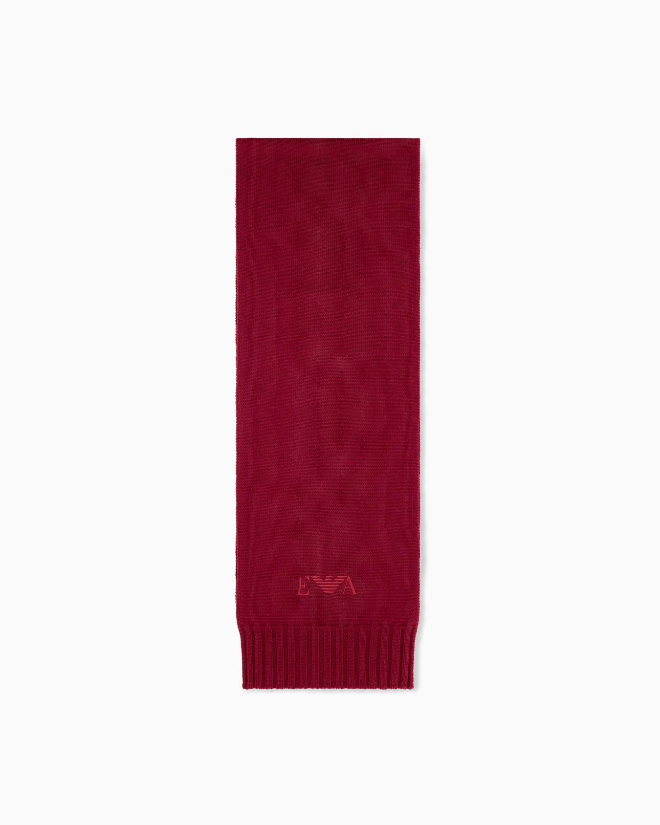 Virgin wool scarf with embroidered logo and ribbed ends Slide 0