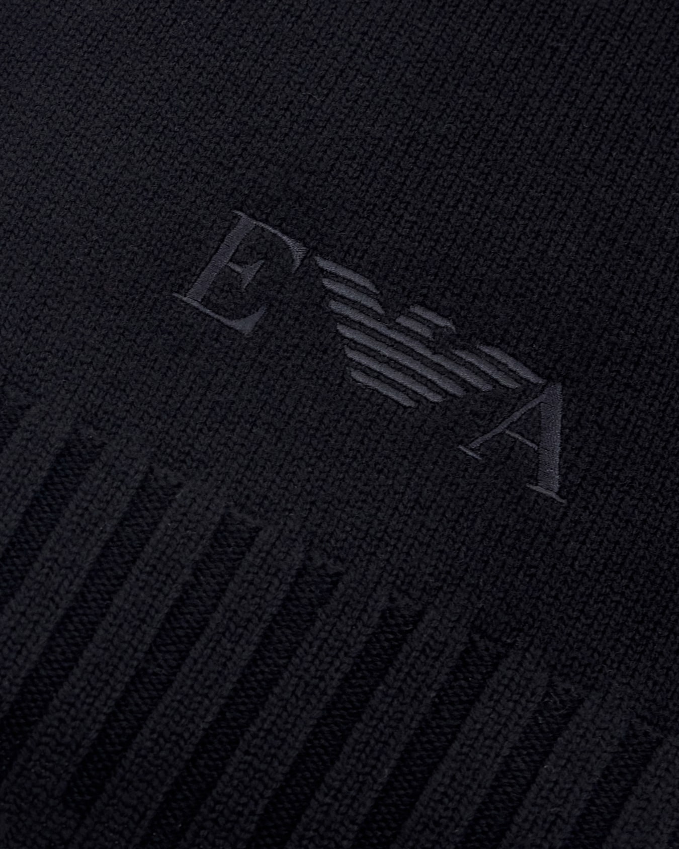 Virgin wool scarf with embroidered logo and ribbed ends Slide 1