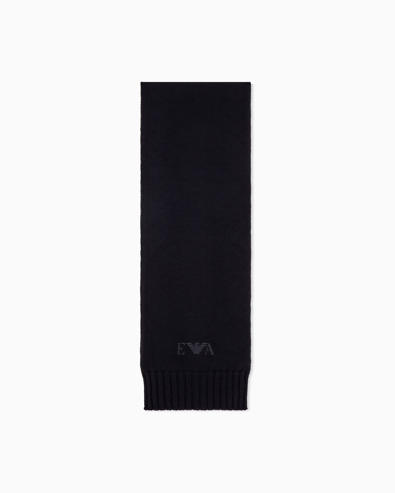 Virgin wool scarf with embroidered logo and ribbed ends Slide 0