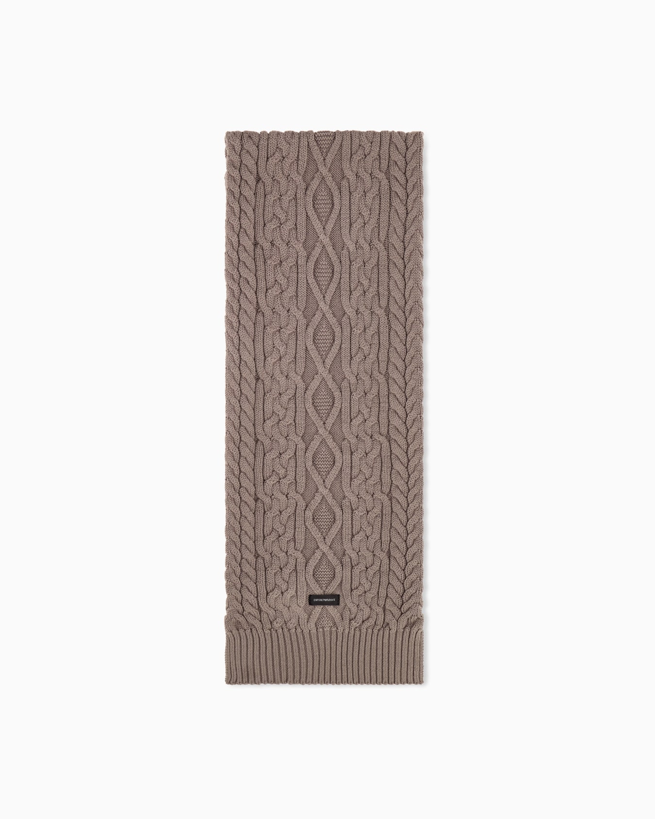 Virgin wool scarf with cable knit and ribbed edges Slide 0