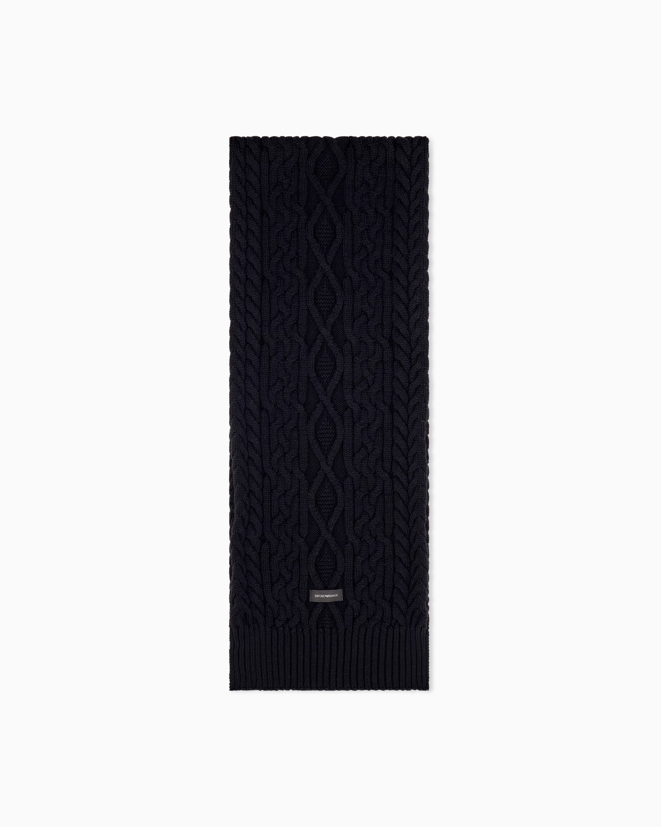 Virgin wool scarf with cable knit and ribbed edges Slide 0