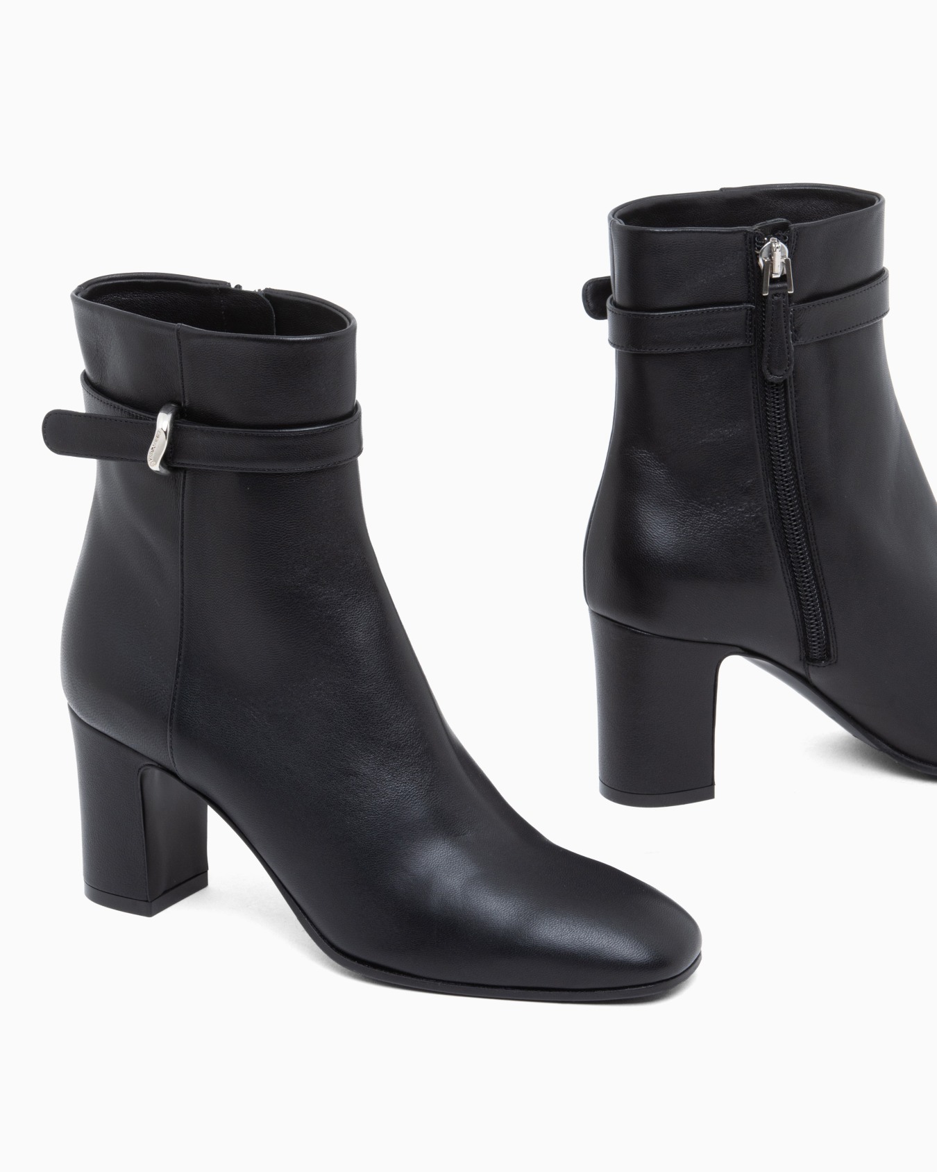 Nappa leather ankle boots with a block heel and buckle Slide 3