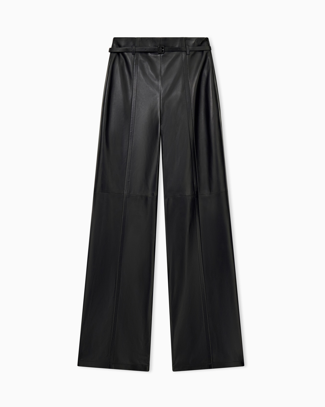 Trousers in leather with high waist wide leg and belt Slide 0