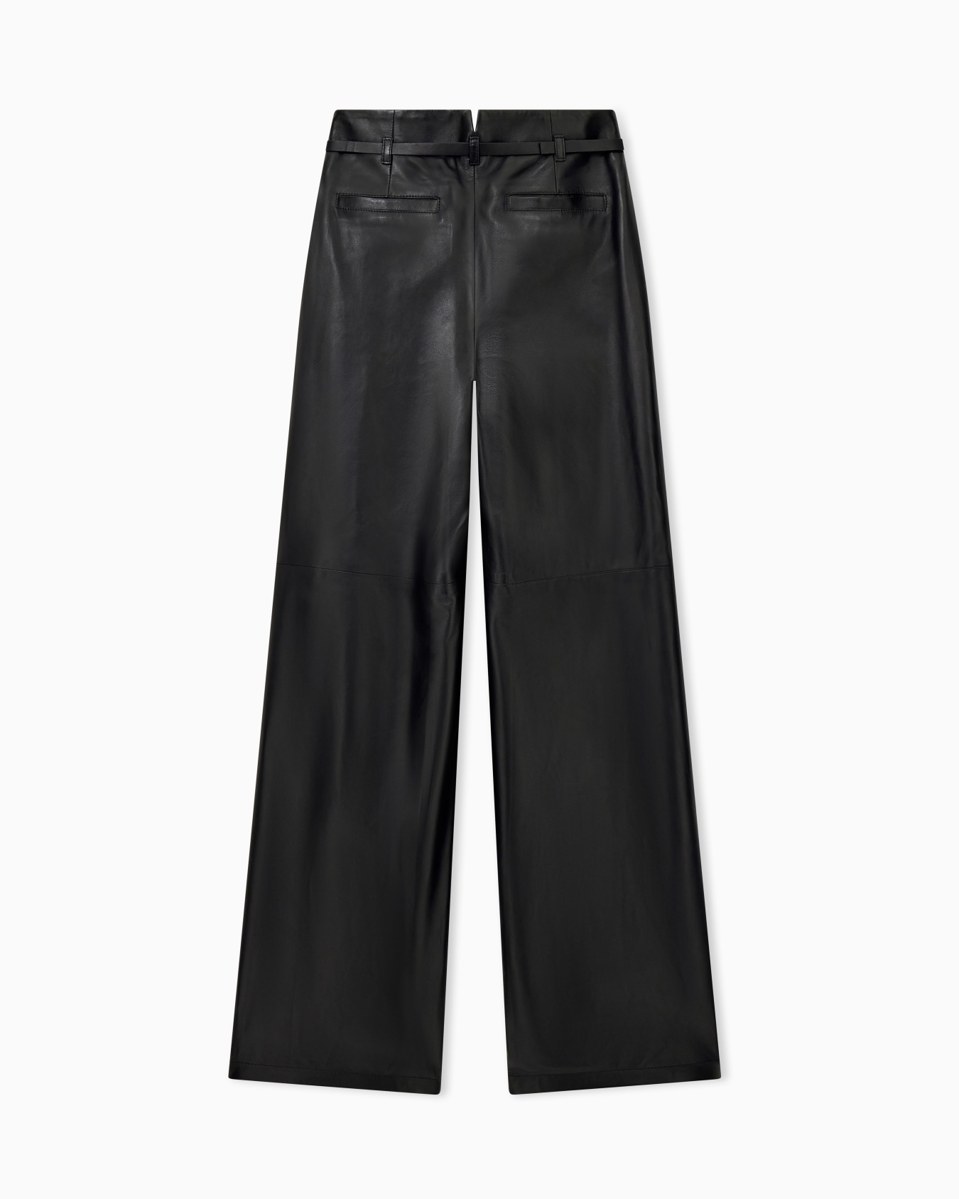 Trousers in leather with high waist wide leg and belt Slide 1