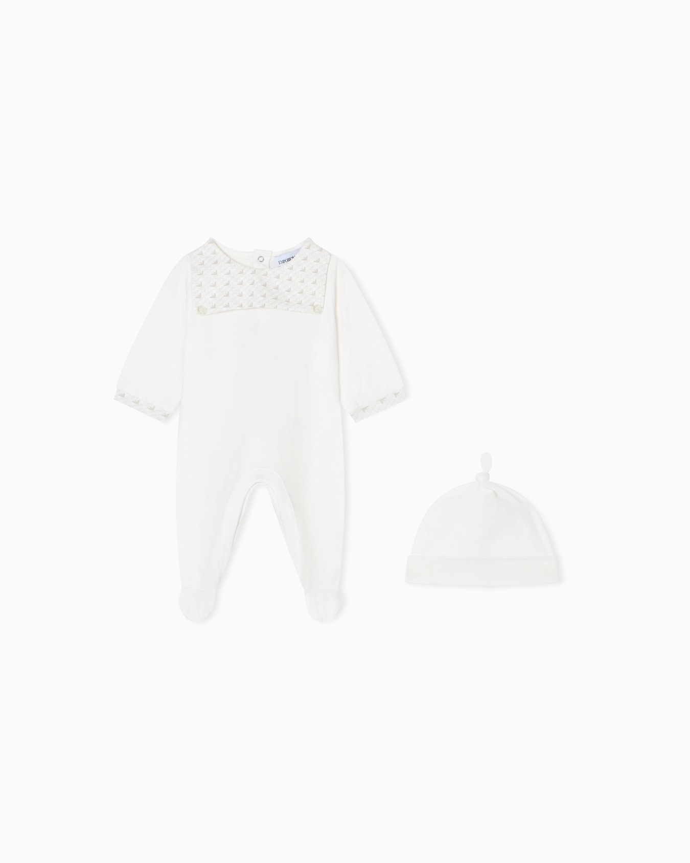 Jersey onesie and beanie set with op-art eagle detail Slide 0