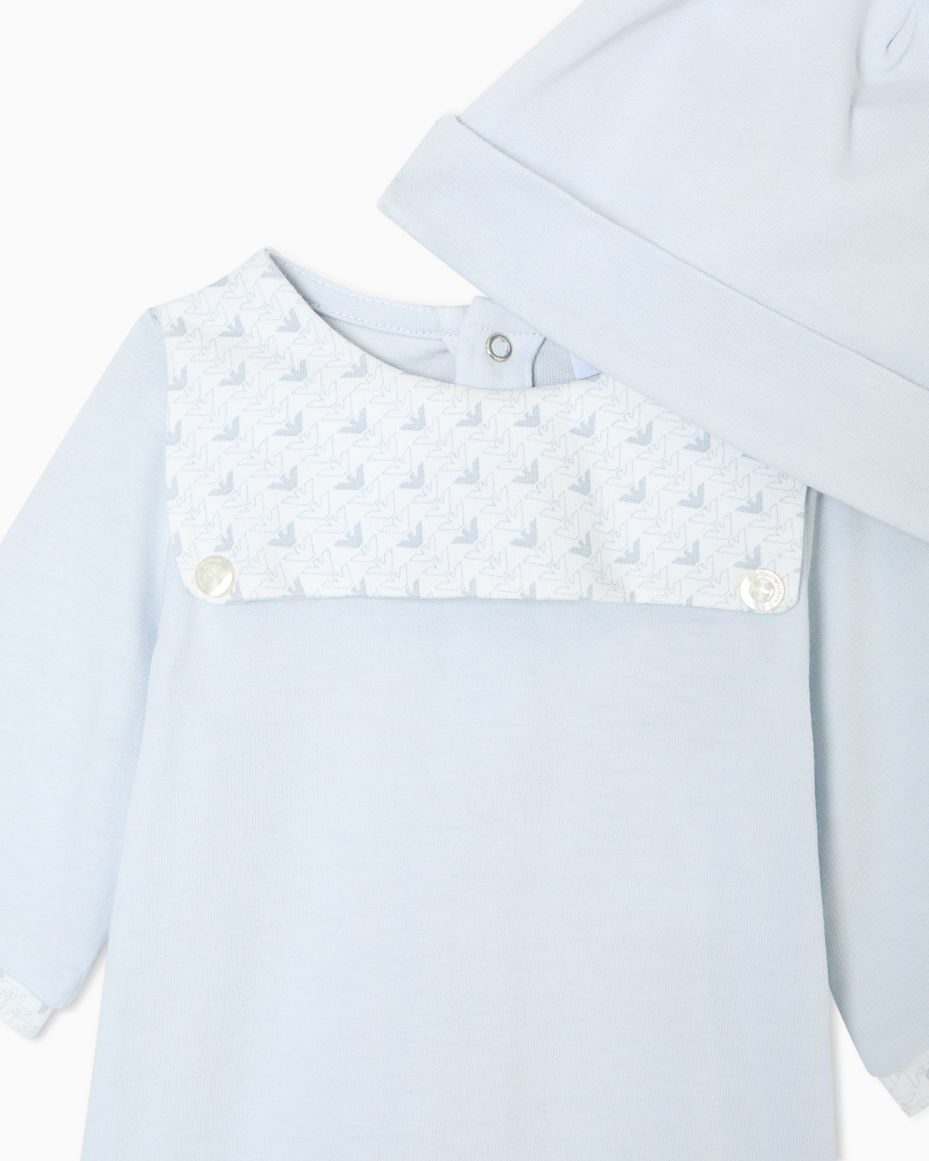 Jersey onesie and beanie set with op-art eagle detail Slide 1