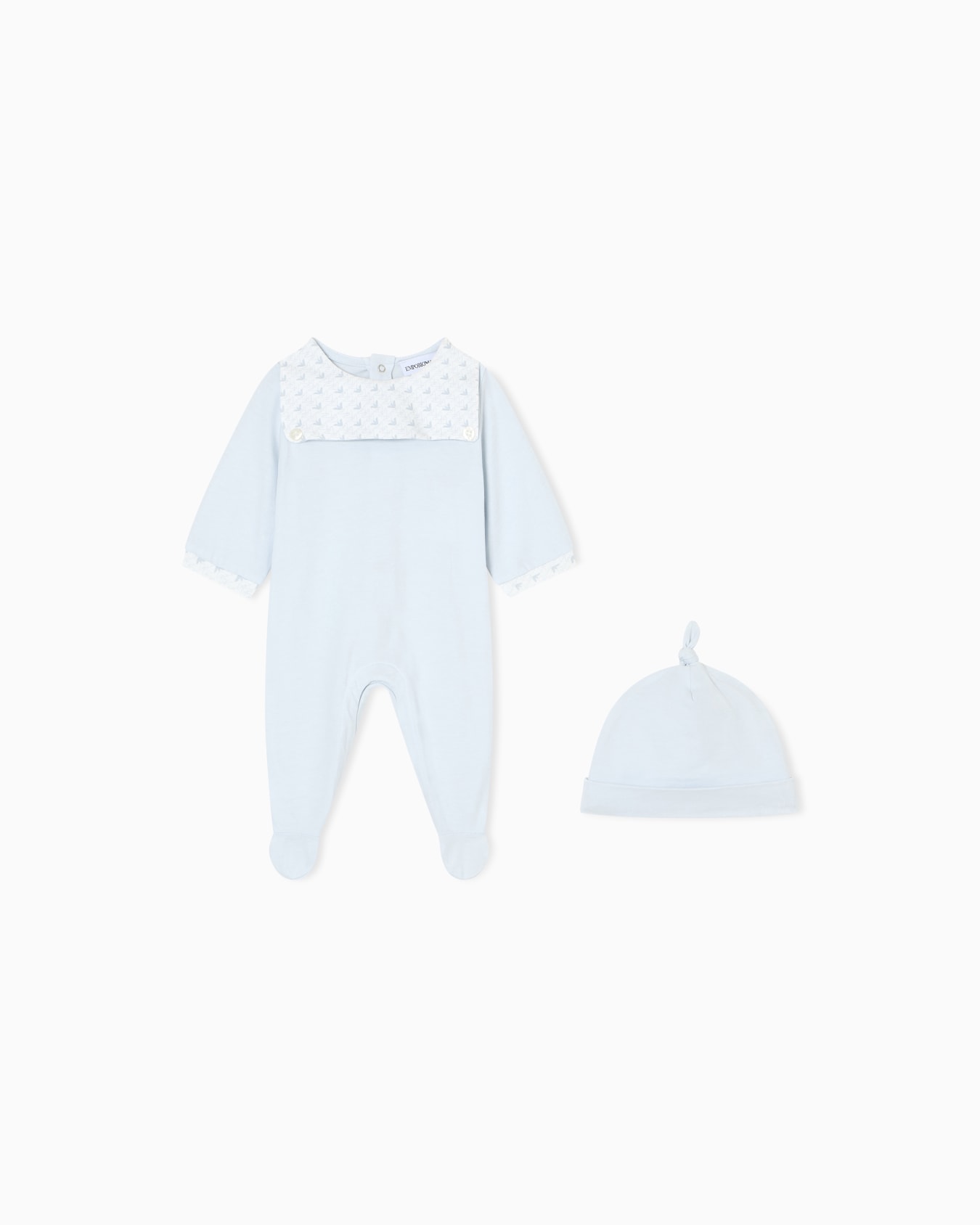 Jersey onesie and beanie set with op-art eagle detail Slide 0