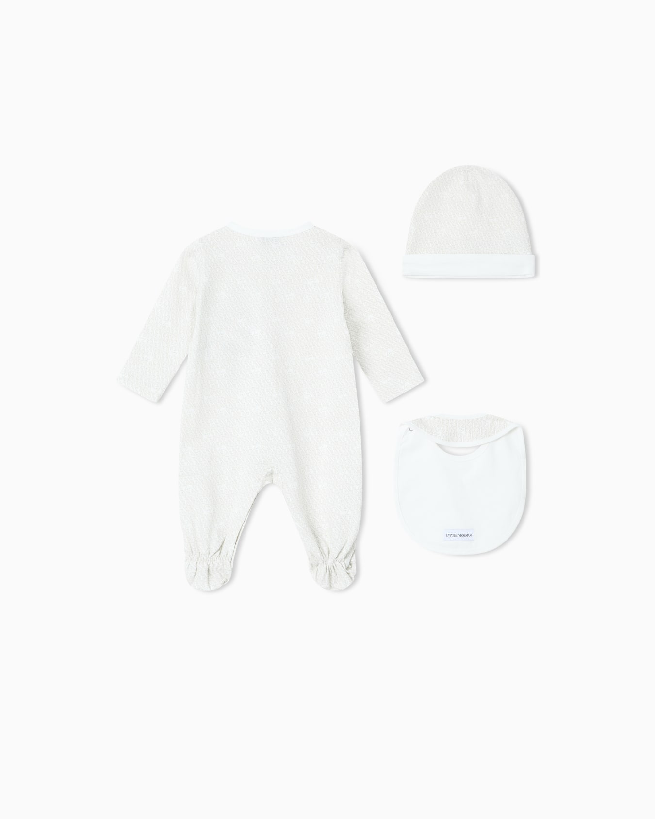 Jersey romper, bib and hat set with all-over EA logo Slide 2