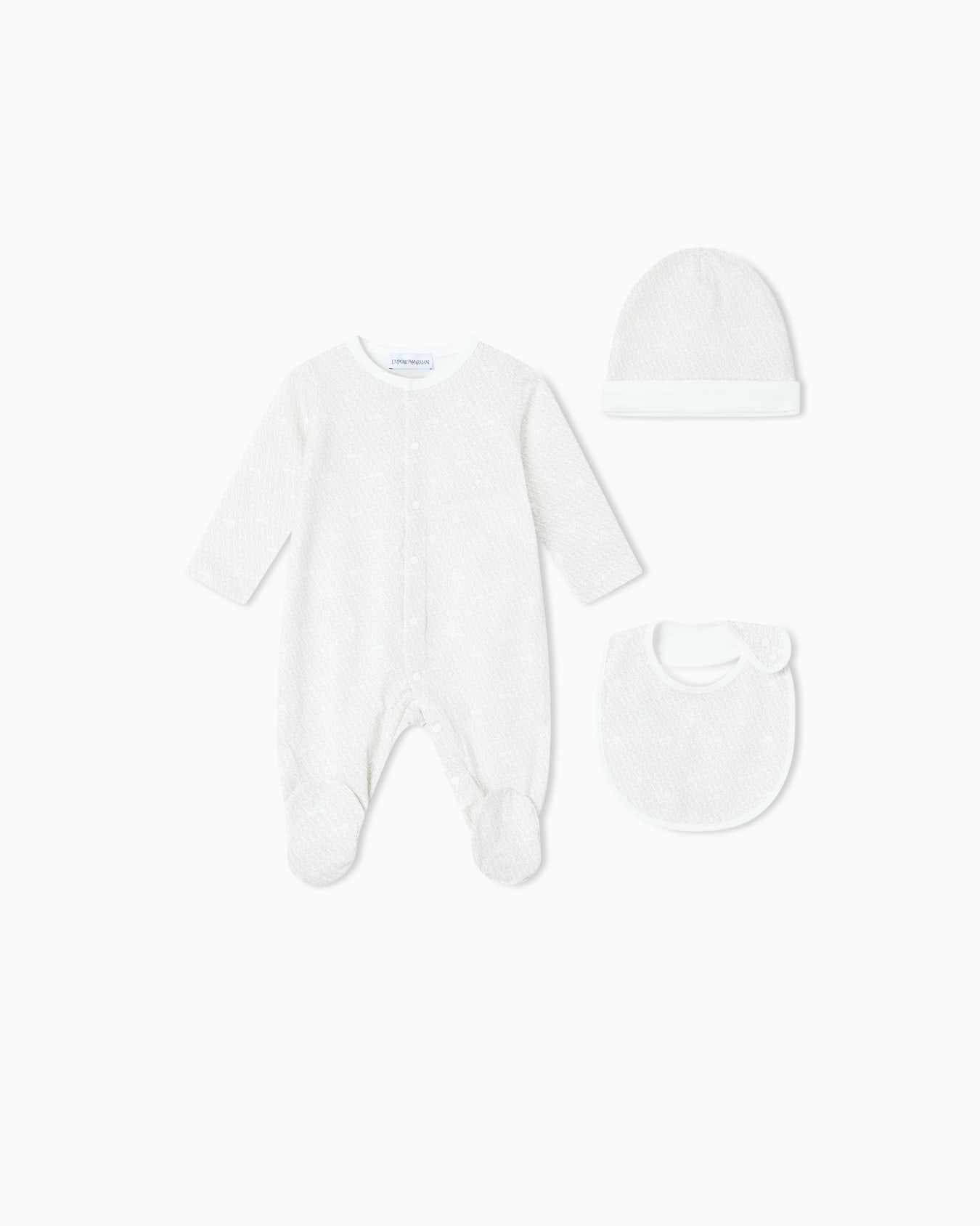 Jersey romper, bib and hat set with all-over EA logo Slide 0