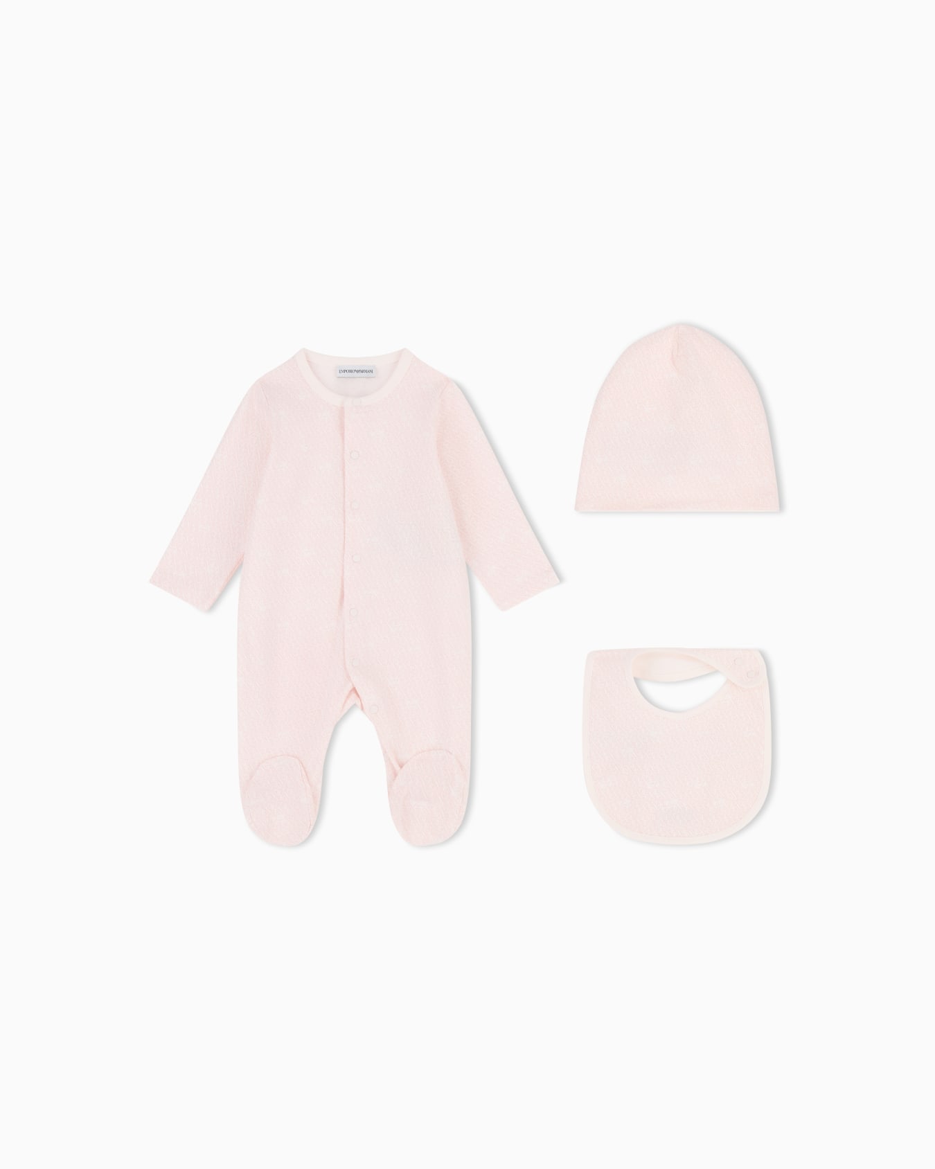 Jersey romper, bib and hat set with all-over EA logo Slide 0